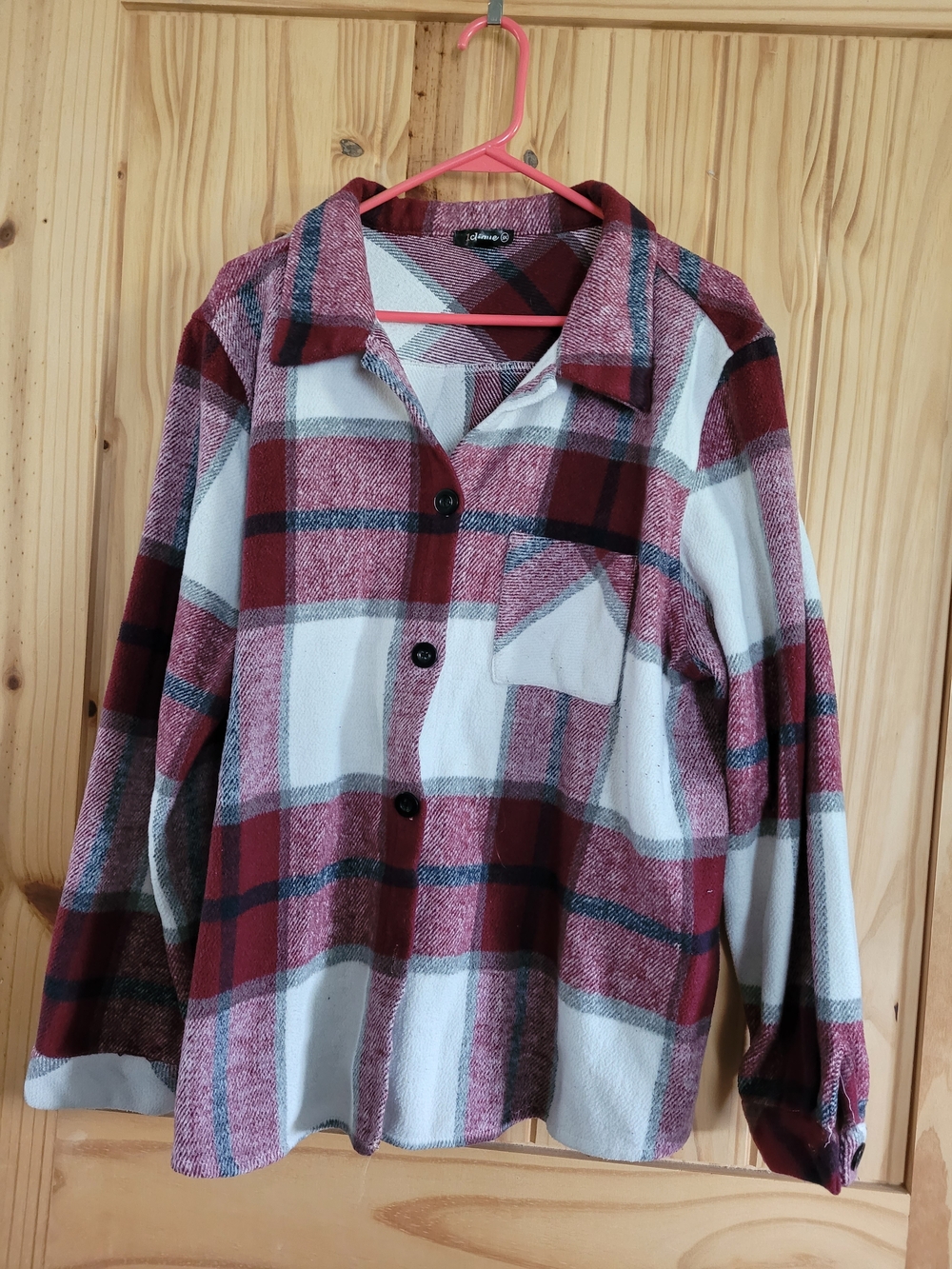 Red and White Plaid Button-Up Shacket